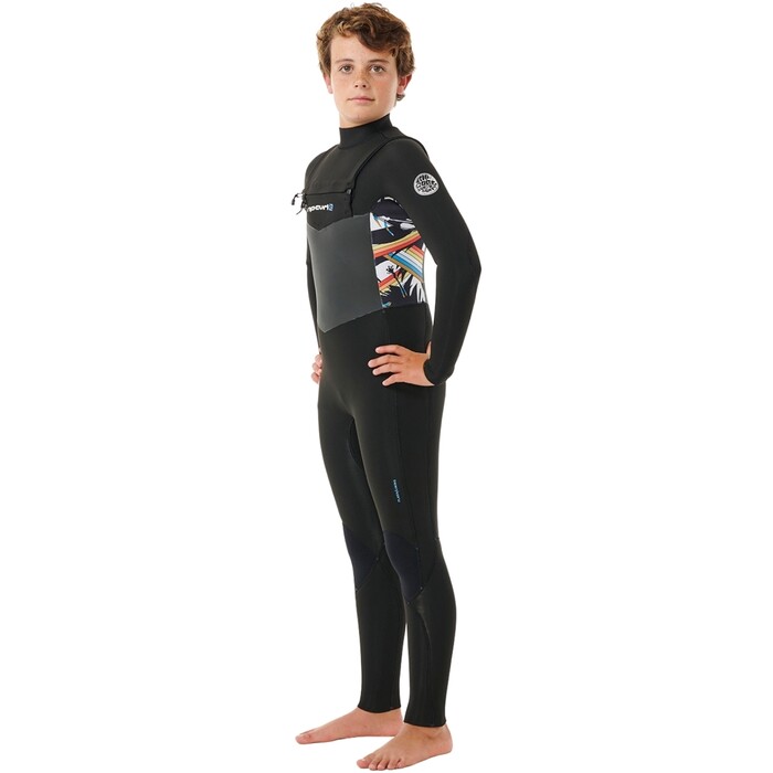 2024 Rip Curl Junior Dawn Patrol 4/3mm Chest Zip Neopreno 13ZBFS - Black / Multi